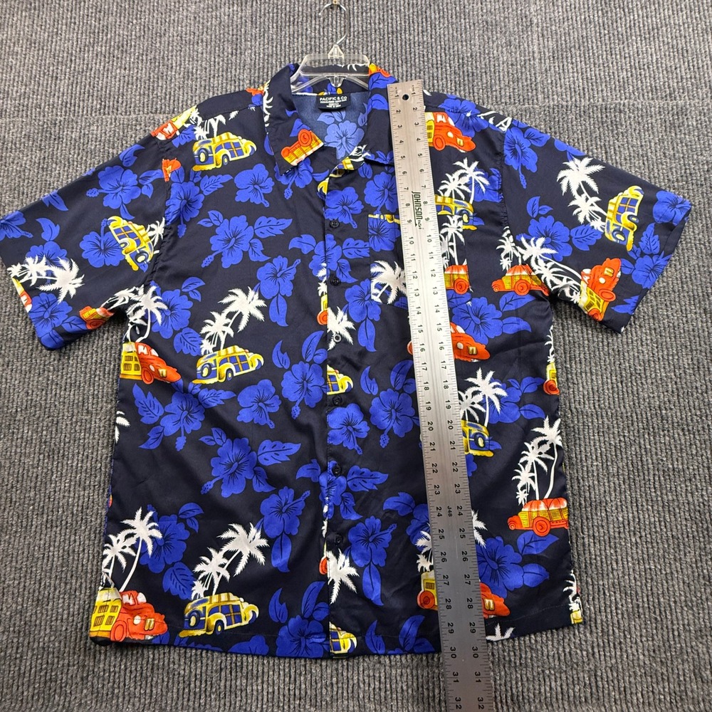 Pacific & Co Mens Large Navy Blue Aloha Surf Bus Tropical Hibiscus Camp Shirt - Picture 4 of 12